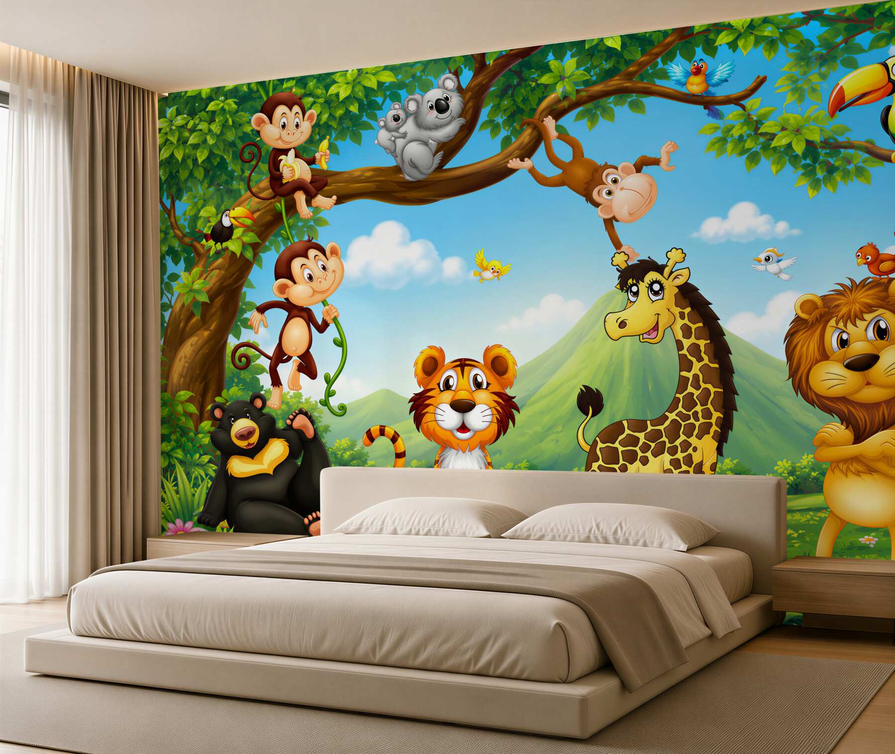 Fotobehang Verschillende dieren op een bosweide