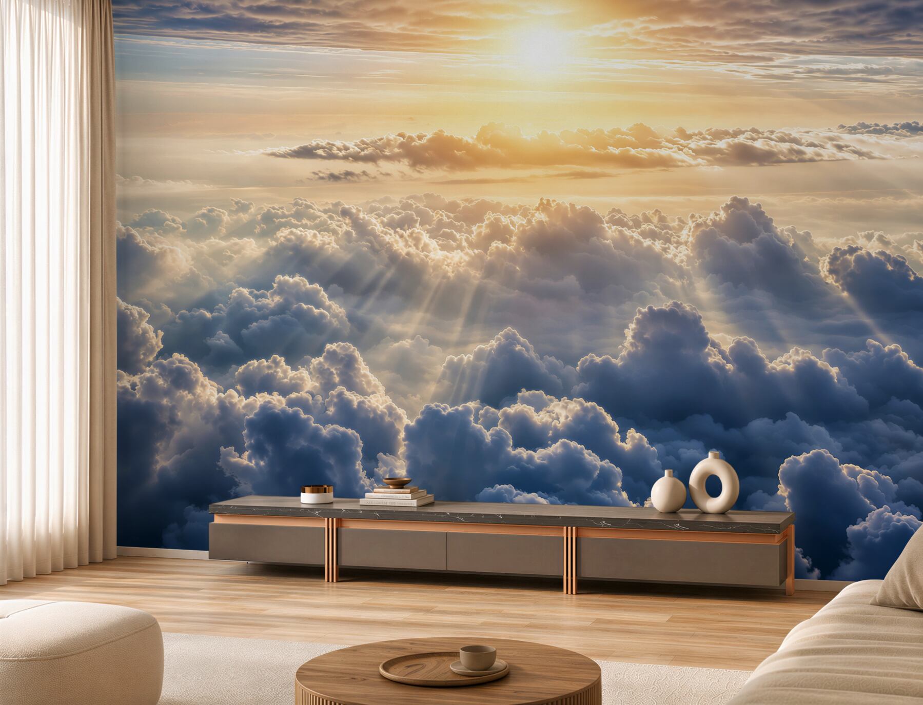 Fotobehang zon boven onhandige wolken