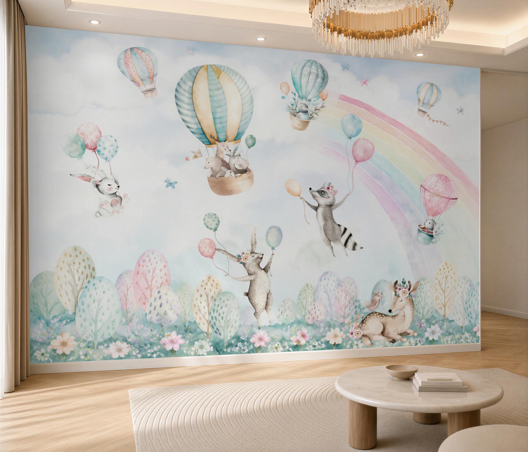 Fotobehang Dieren die met ballonnen spelen en vliegen