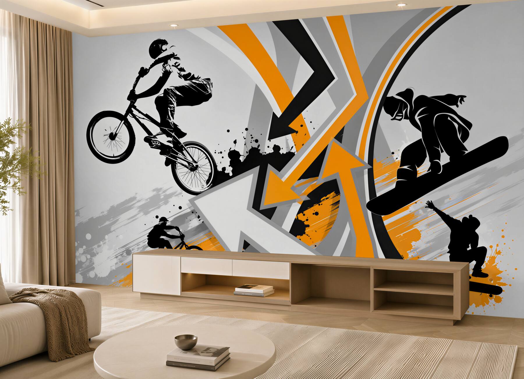 Fotobehang Jongens op fietsen en skateboards