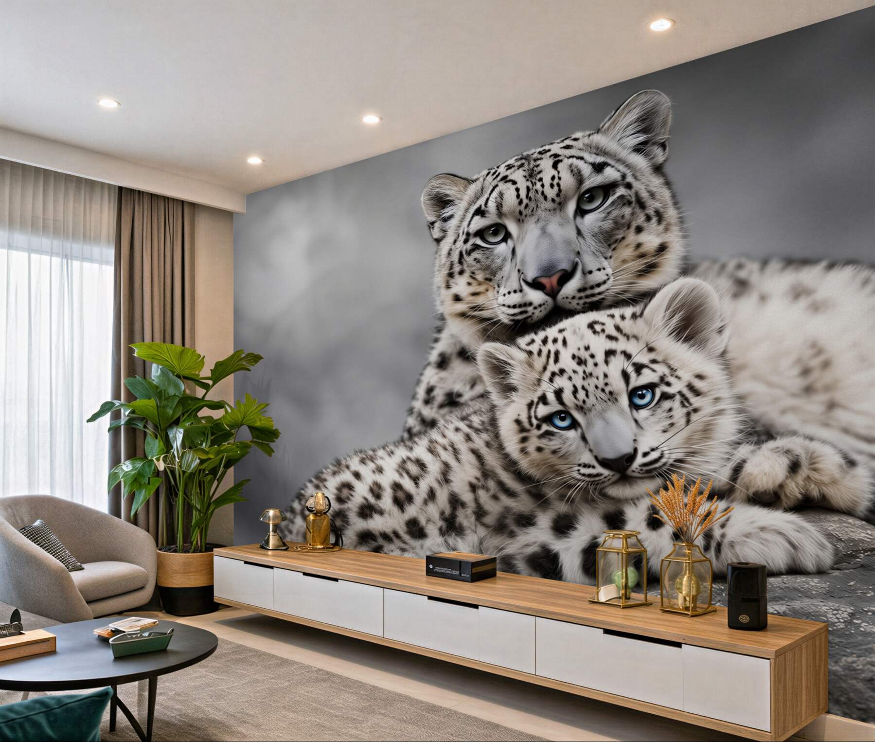 Fotobehang Moeder en jonge luipaarden
