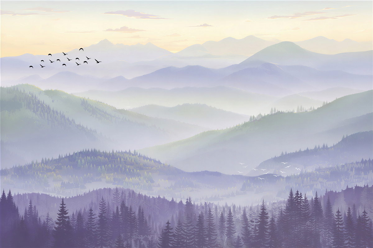 Fotobehang vogels vliegen in een slapende bos