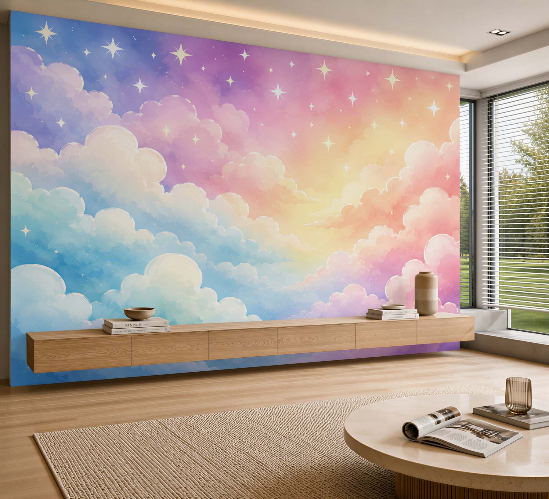 Fotobehang kleurrijke wolken in de heldere lucht