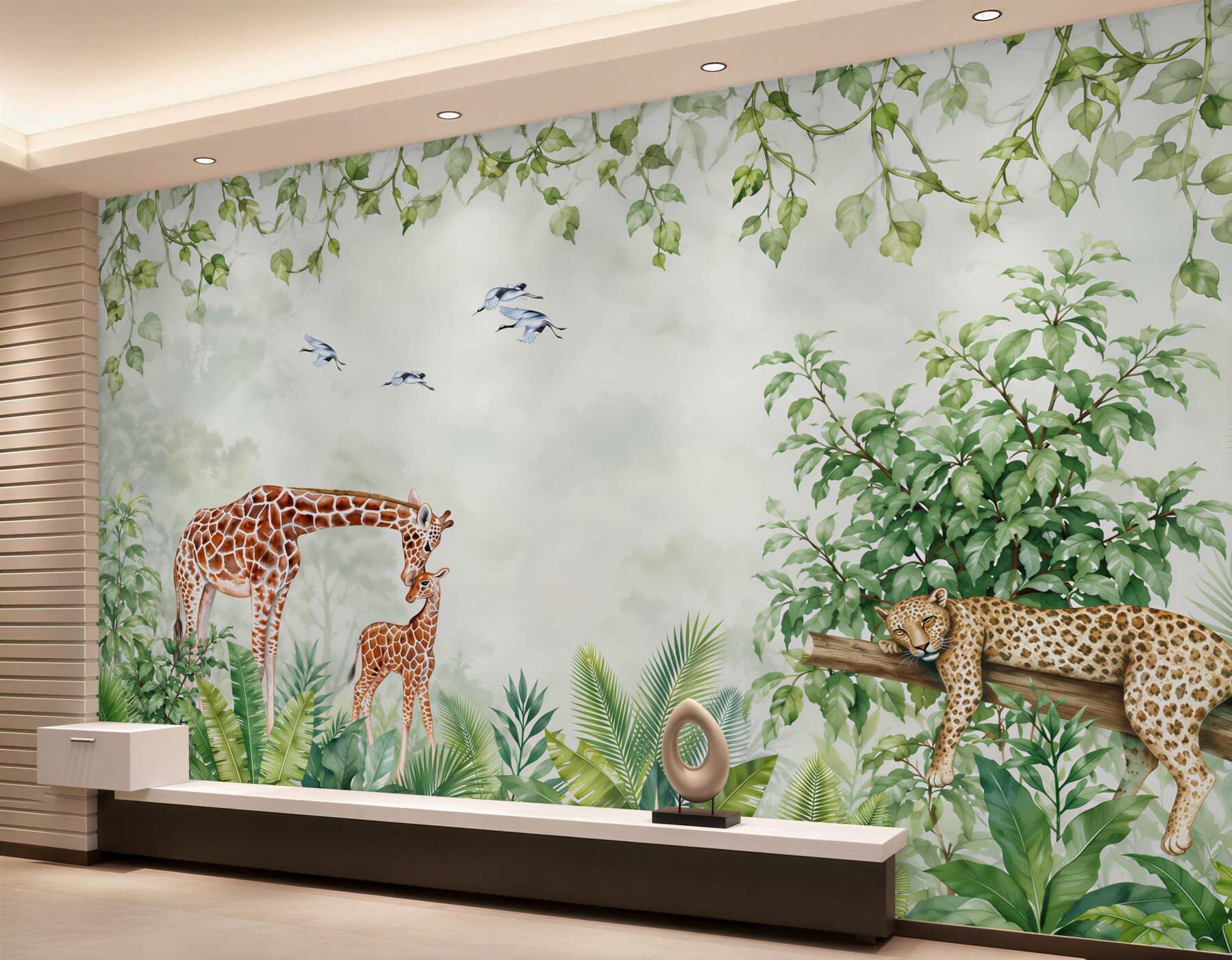 Fotobehang Giraffe en tijgers rusten in de jungle