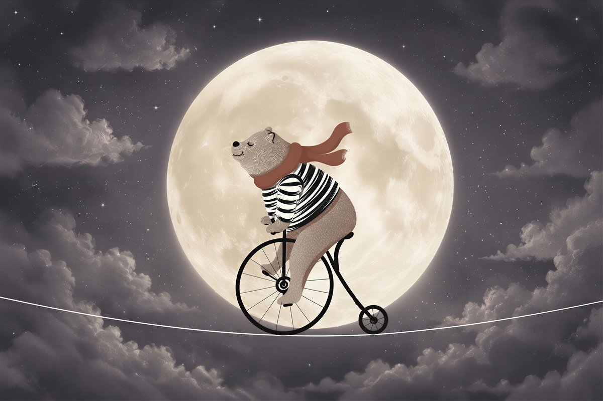 Fotobehang Circus panda op de fiets