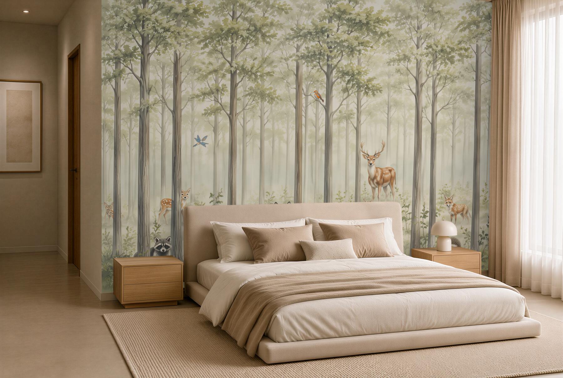 Fotobehang slanke loofbos en zijn bewoners