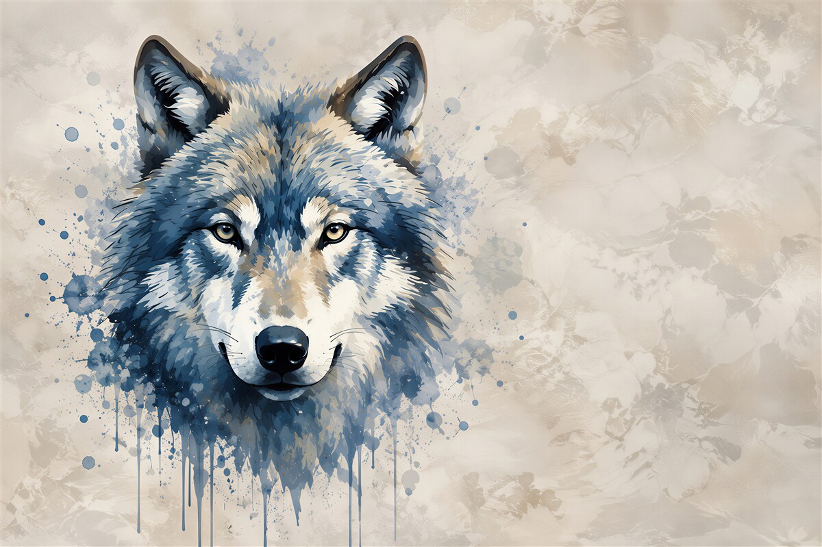 Fotobehang grijze wolf aquarelportret moderne wanddecoratie