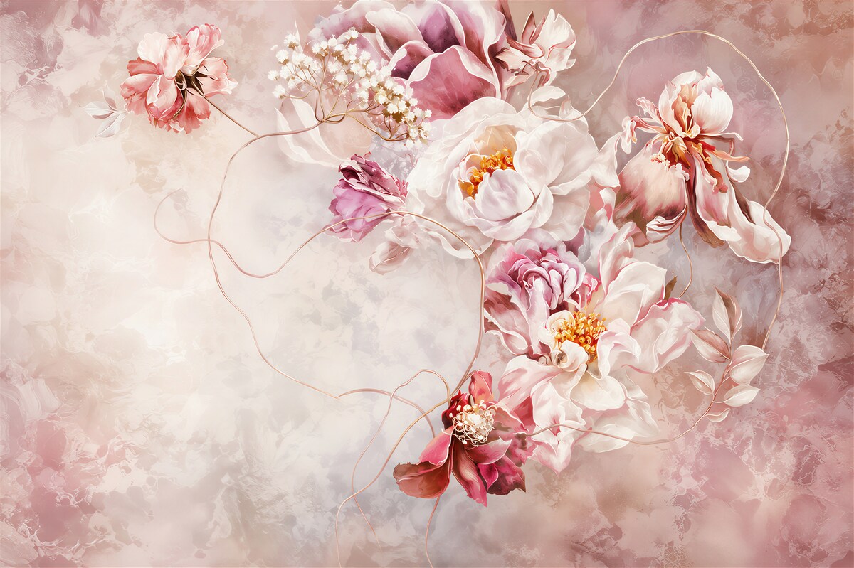 Fotobehang pastel pioenroos bloemen op een lichte achtergrond romantisch