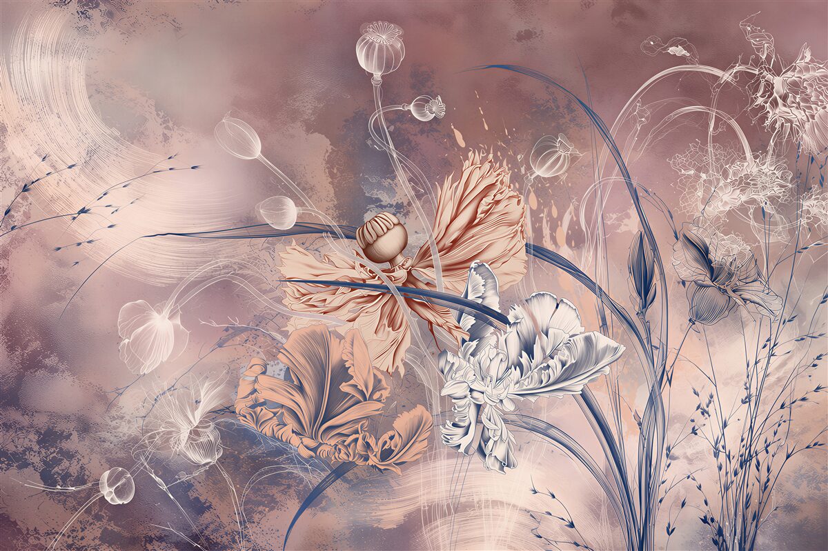 Fotobehang artistieke bloemen pastel moderne aquarel