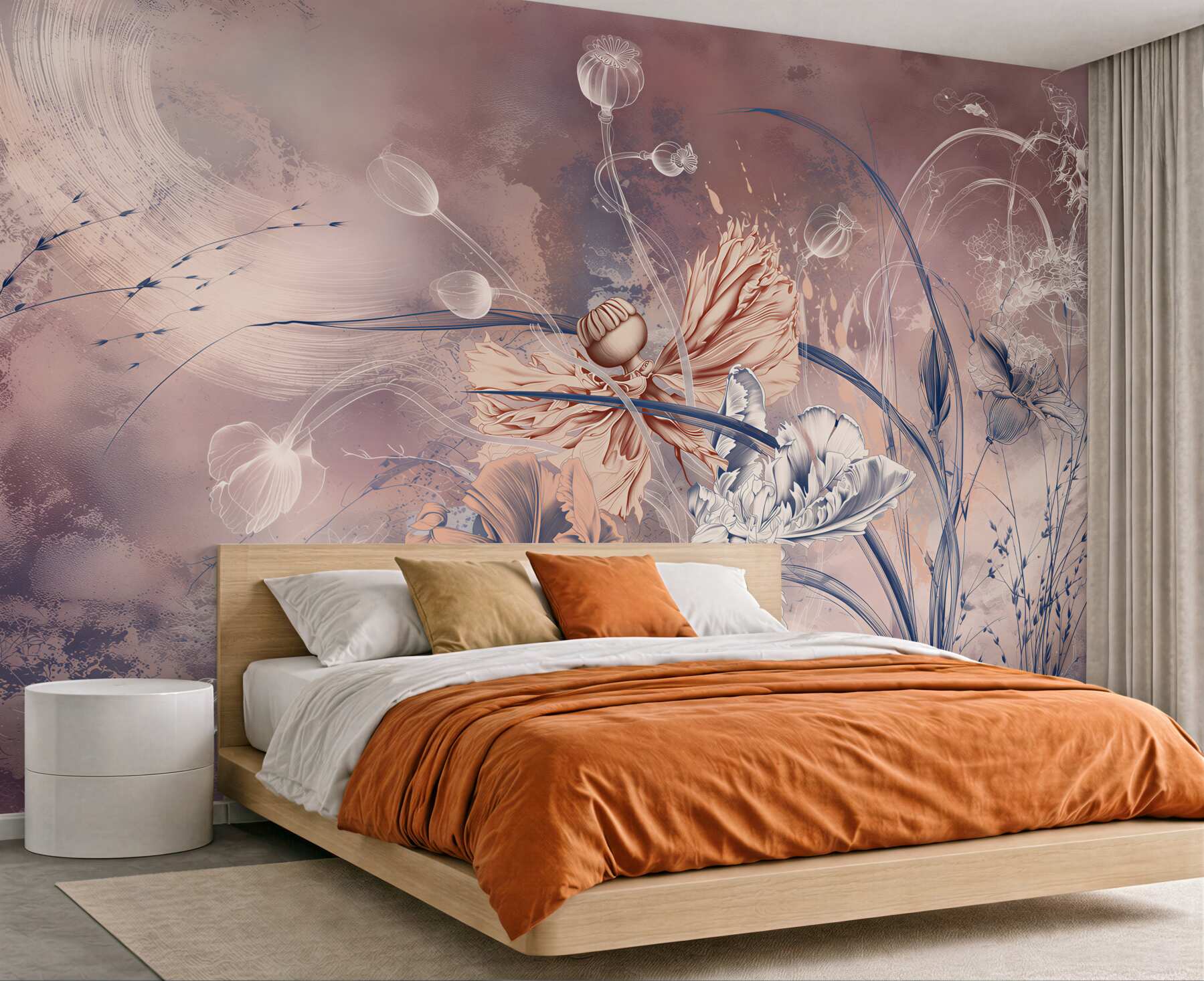 Fotobehang artistieke bloemen pastel moderne aquarel