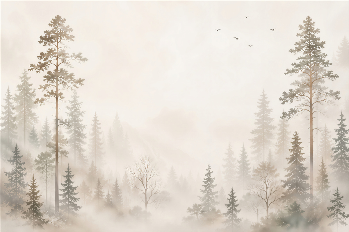 Fotobehang bos in de mist