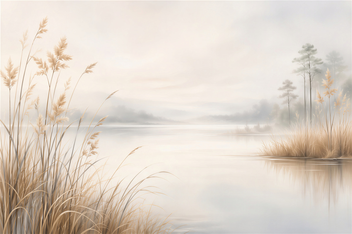 Fotobehang Subtiele ochtend aan het meer