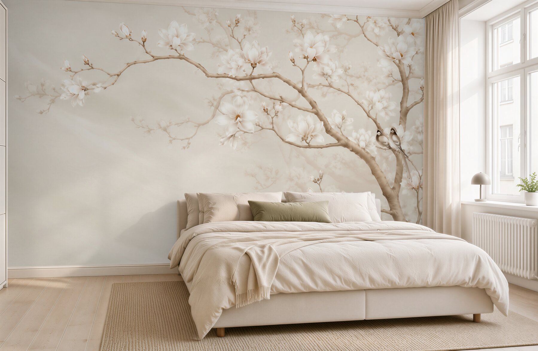 Fotobehang Magnolia's in de beige tuin