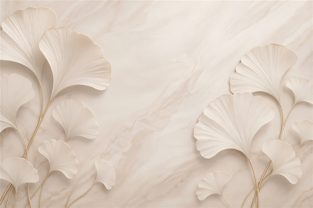 Fotobehang Elegante bladeren in beige