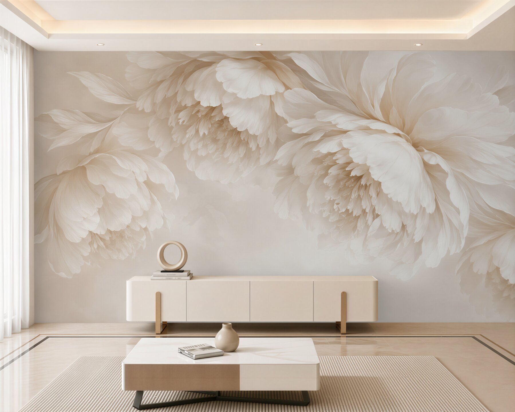 Fotobehang Elegante Witte Pioenrozen