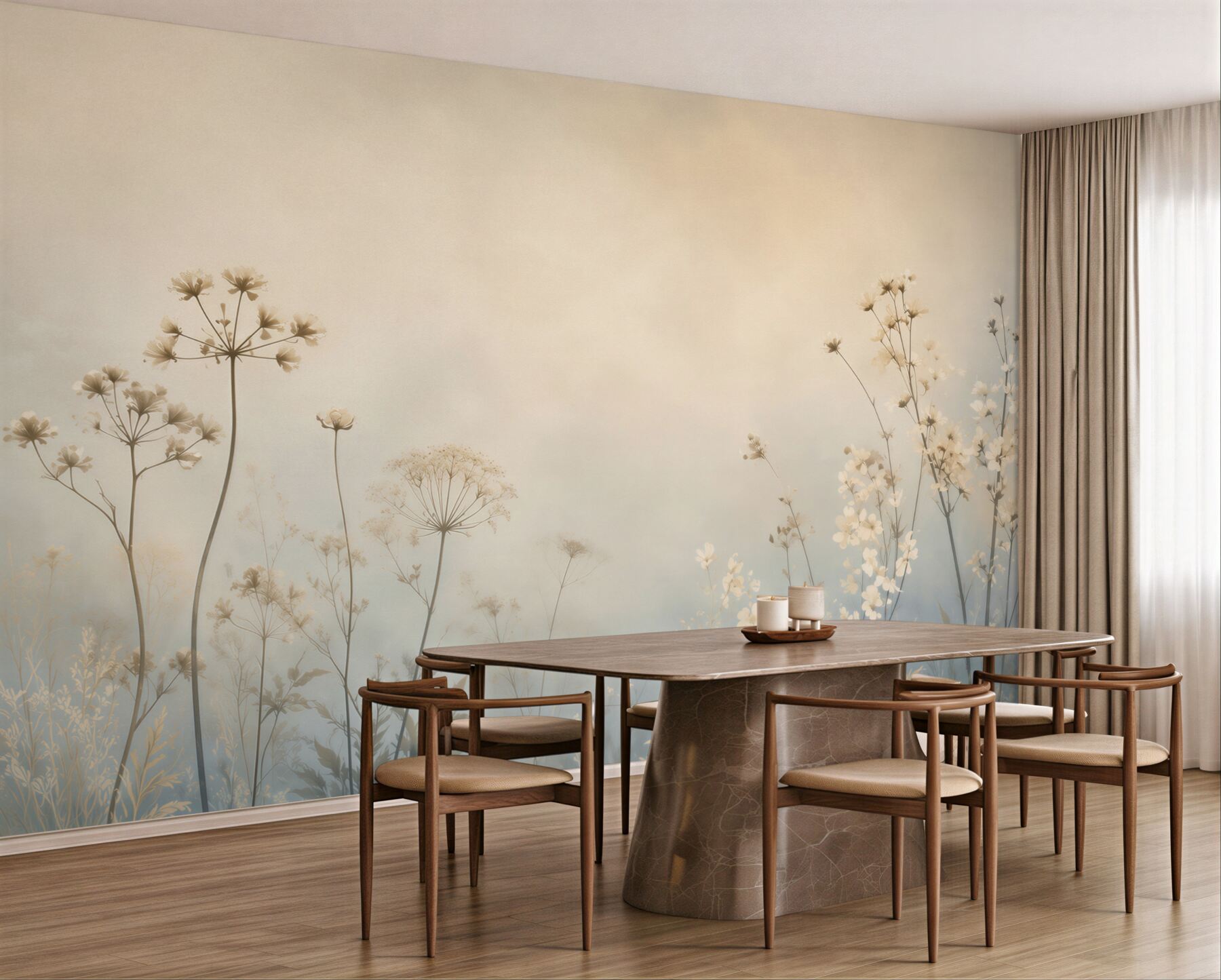 Fotobehang Romantische Margrieten op de Muur