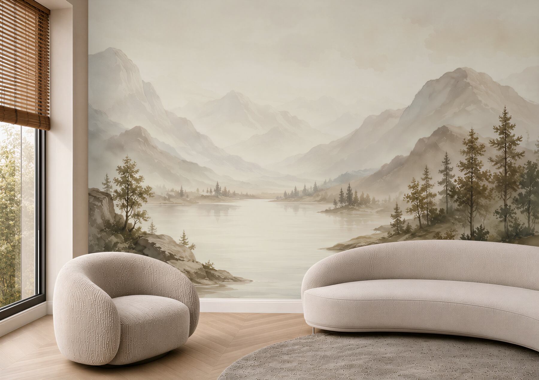 Fotobehang Sfeervolle Bergen en Meer