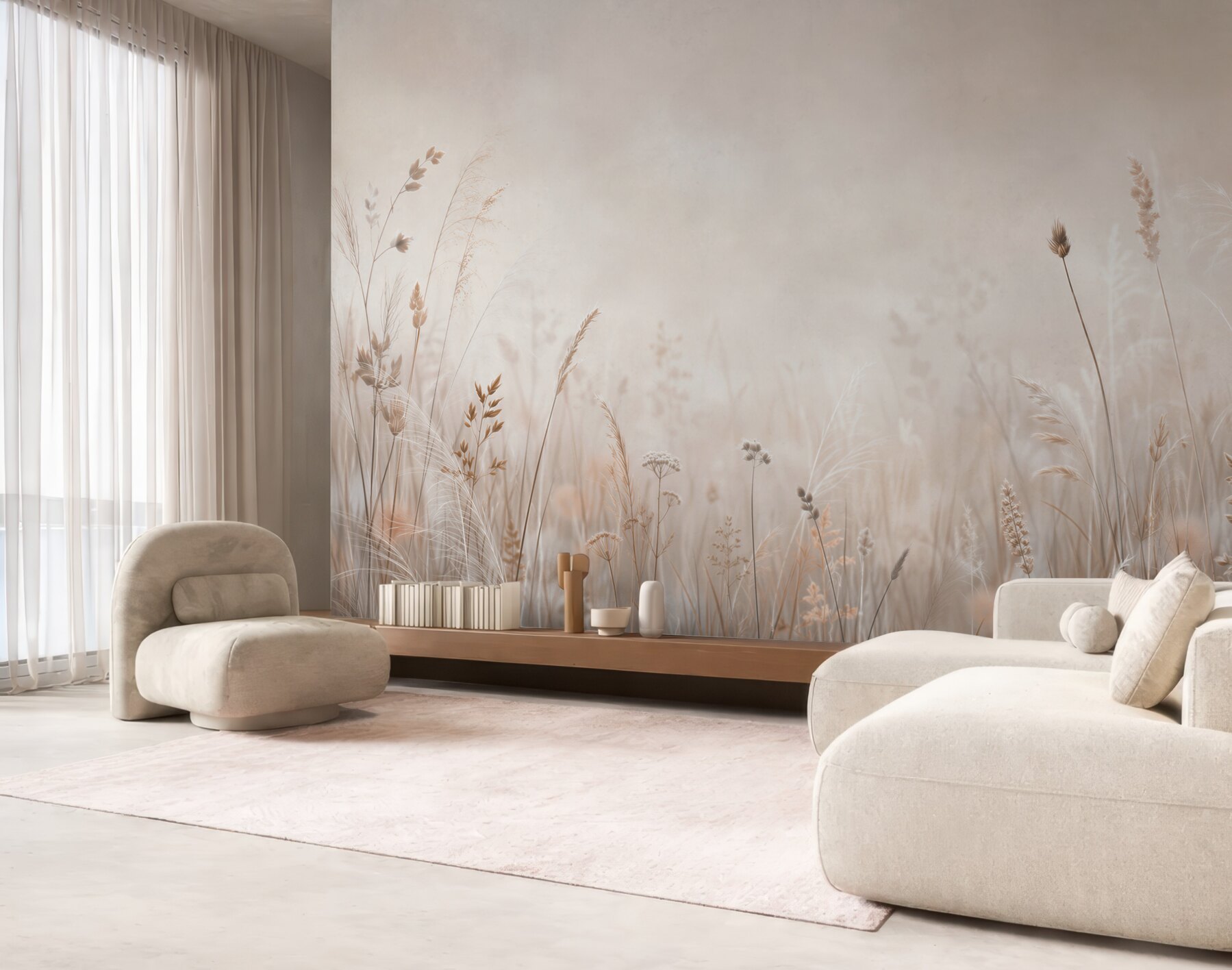 Fotobehang Delicate Grassen in Beige Tinten