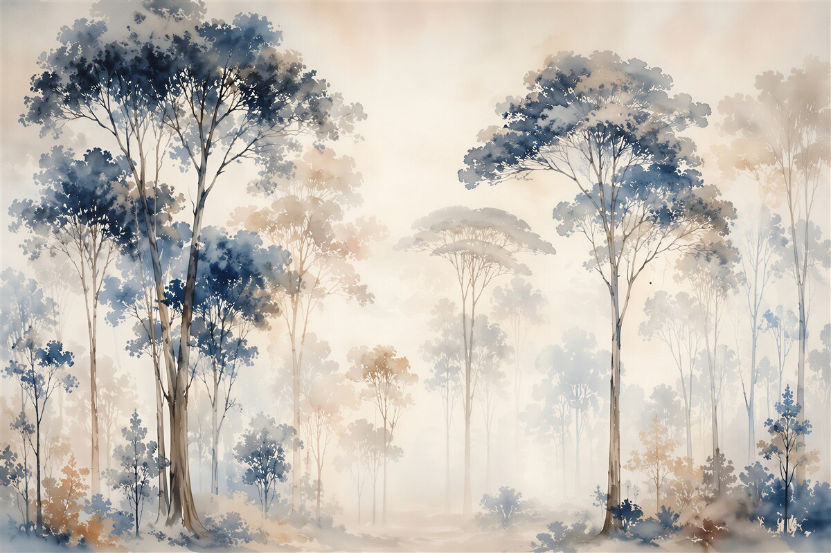 Fotobehang Bosmist in Aquarel