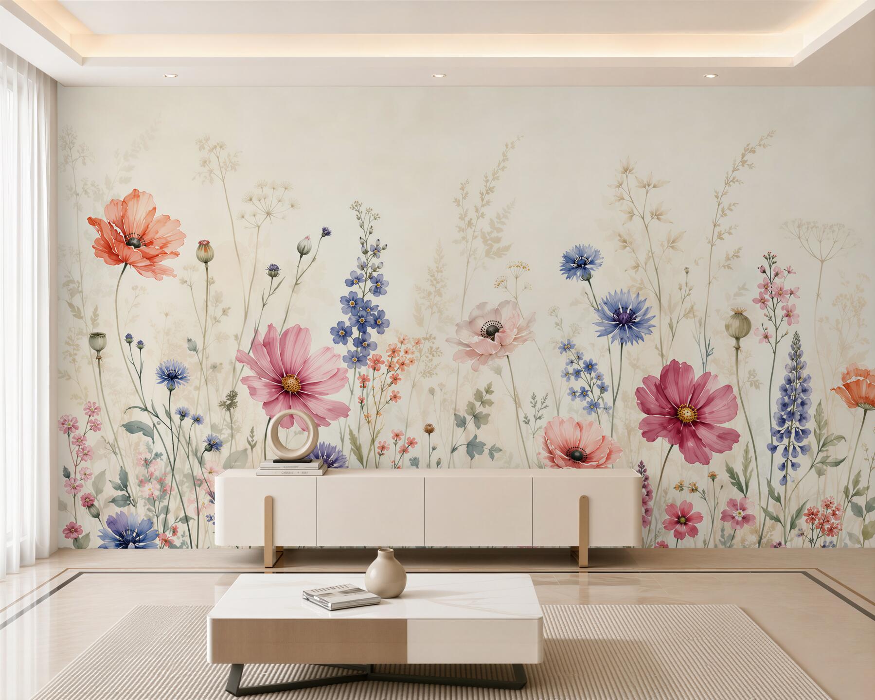 Fotobehang Weide met Bloemen