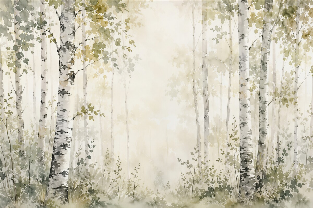 Fotobehang Berkenlandschap in Aquarel