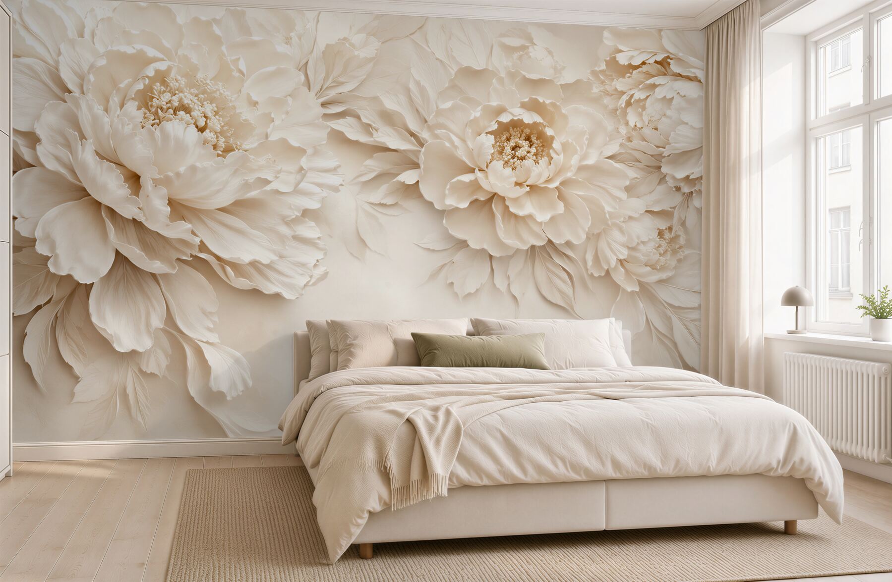 Fotobehang Elegante Crème Pioenrozen