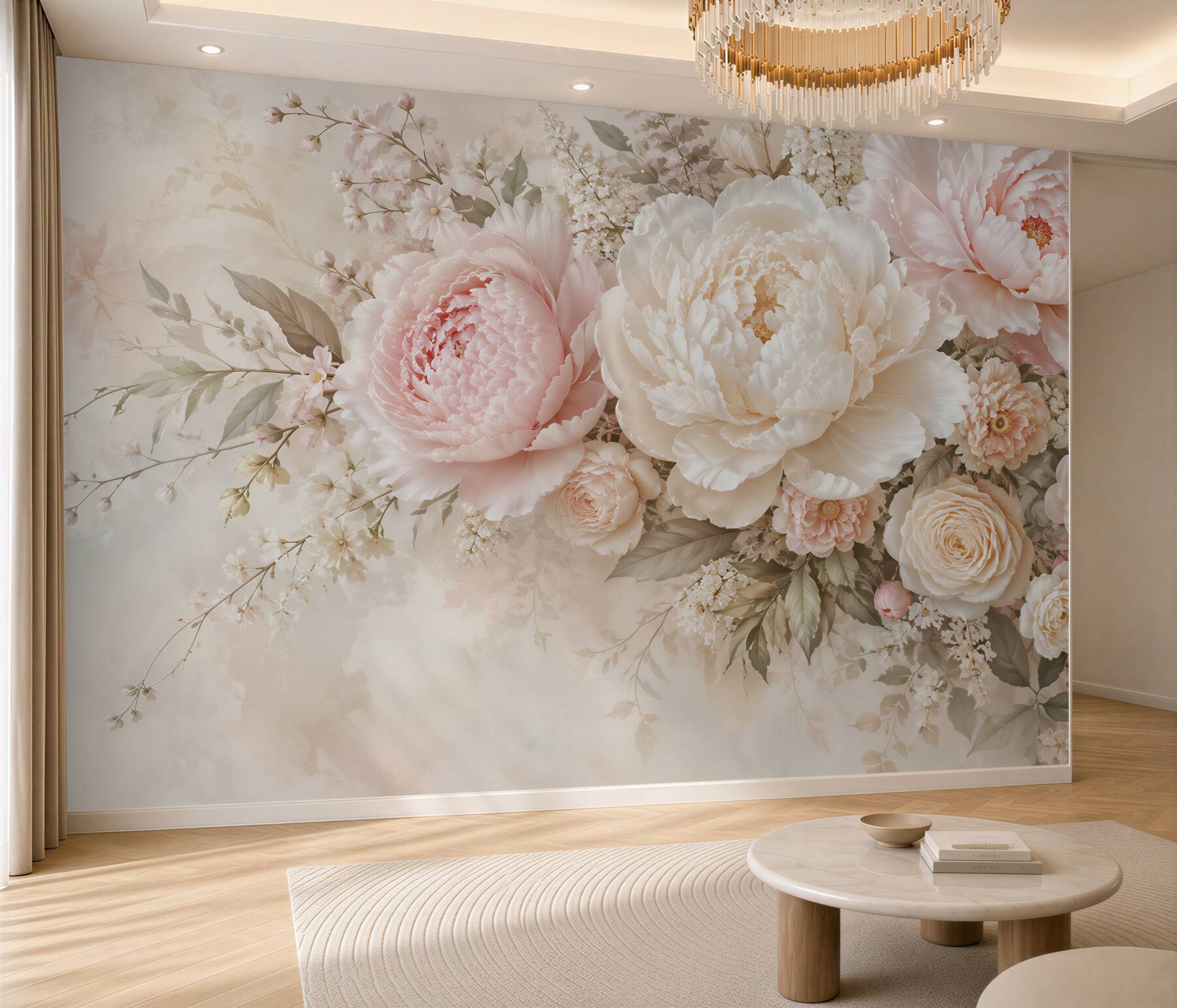 Fotobehang Romantische pioenrozen in delicate tinten