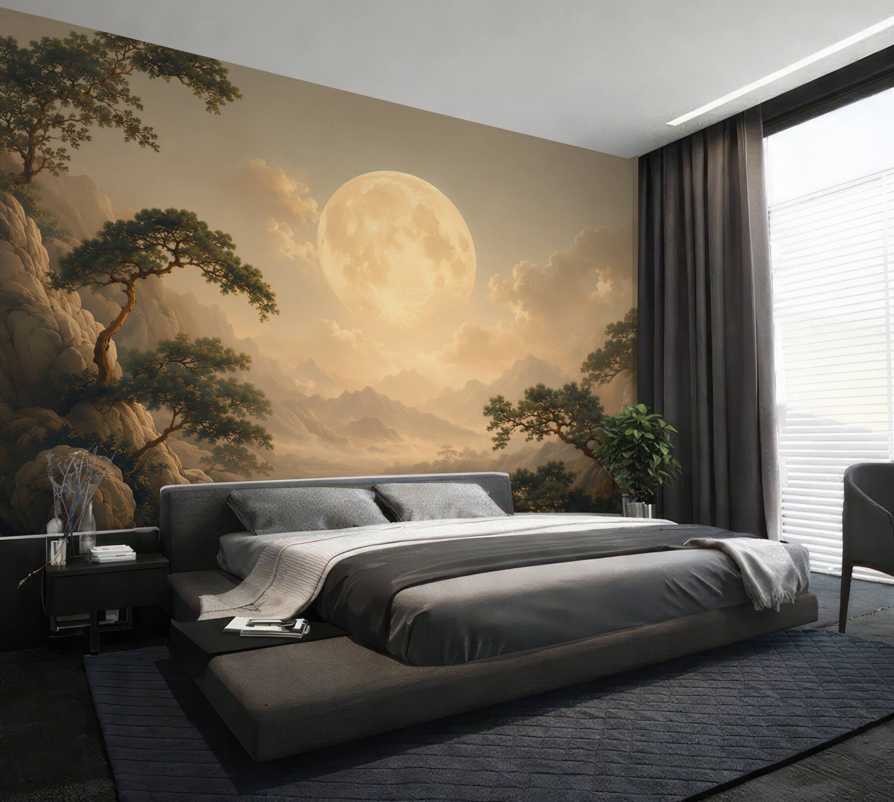 Fotobehang Nachtlandschap met volle maan