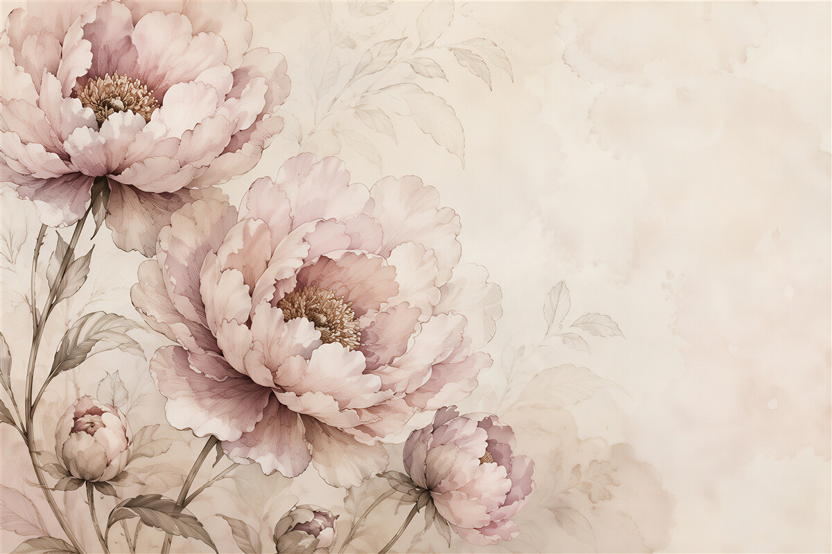 Fotobehang Elegante pioenrozen aquarel