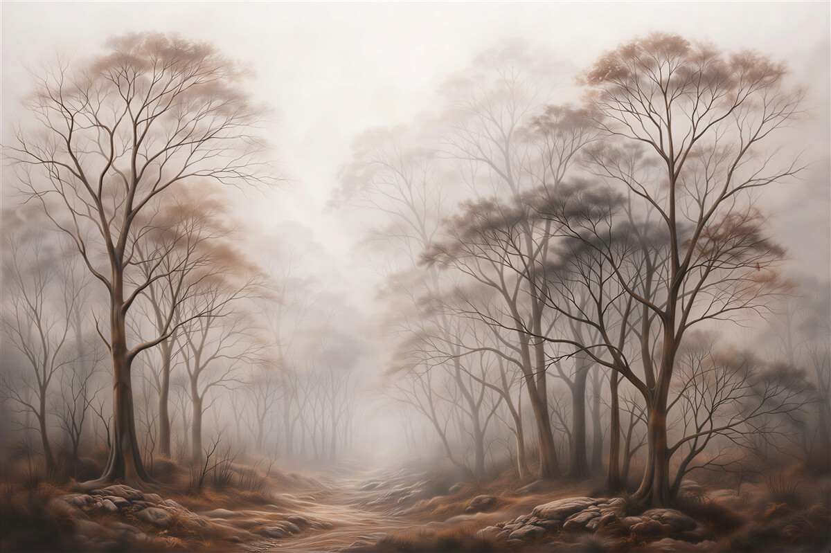 Fotobehang Mystiek bos in de mist