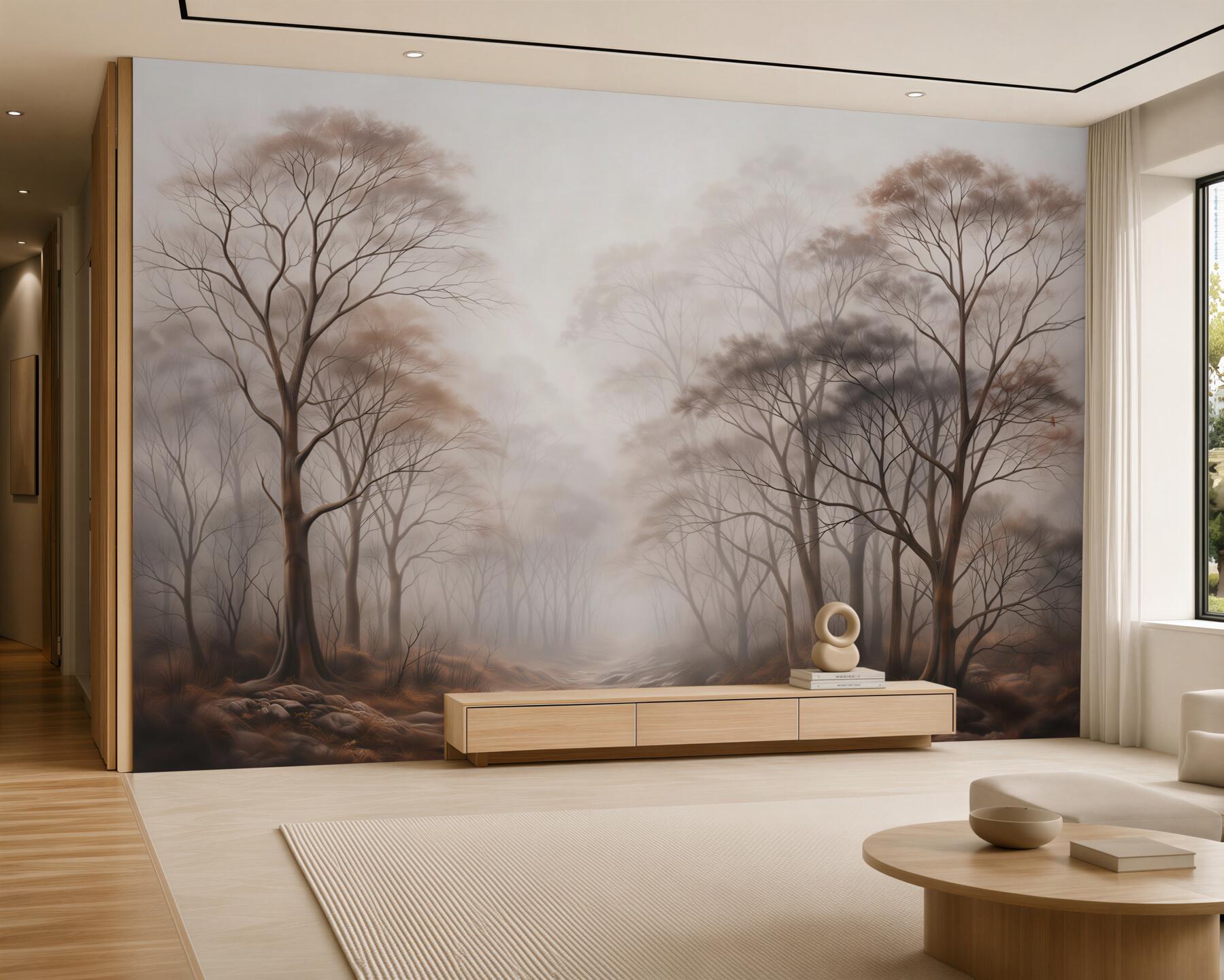 Fotobehang Mystiek bos in de mist