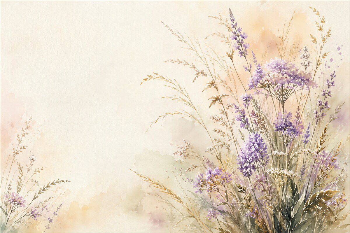 Fotobehang Lavendel- en Margrietenweide Aquarel