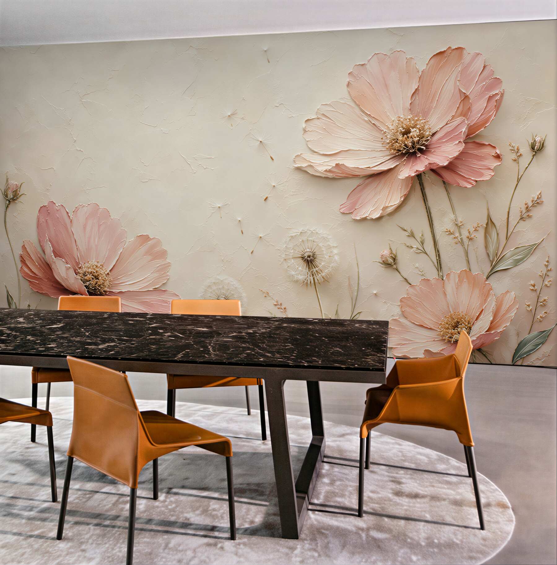 Fotobehang Roze Bloemen en Paardenbloemen