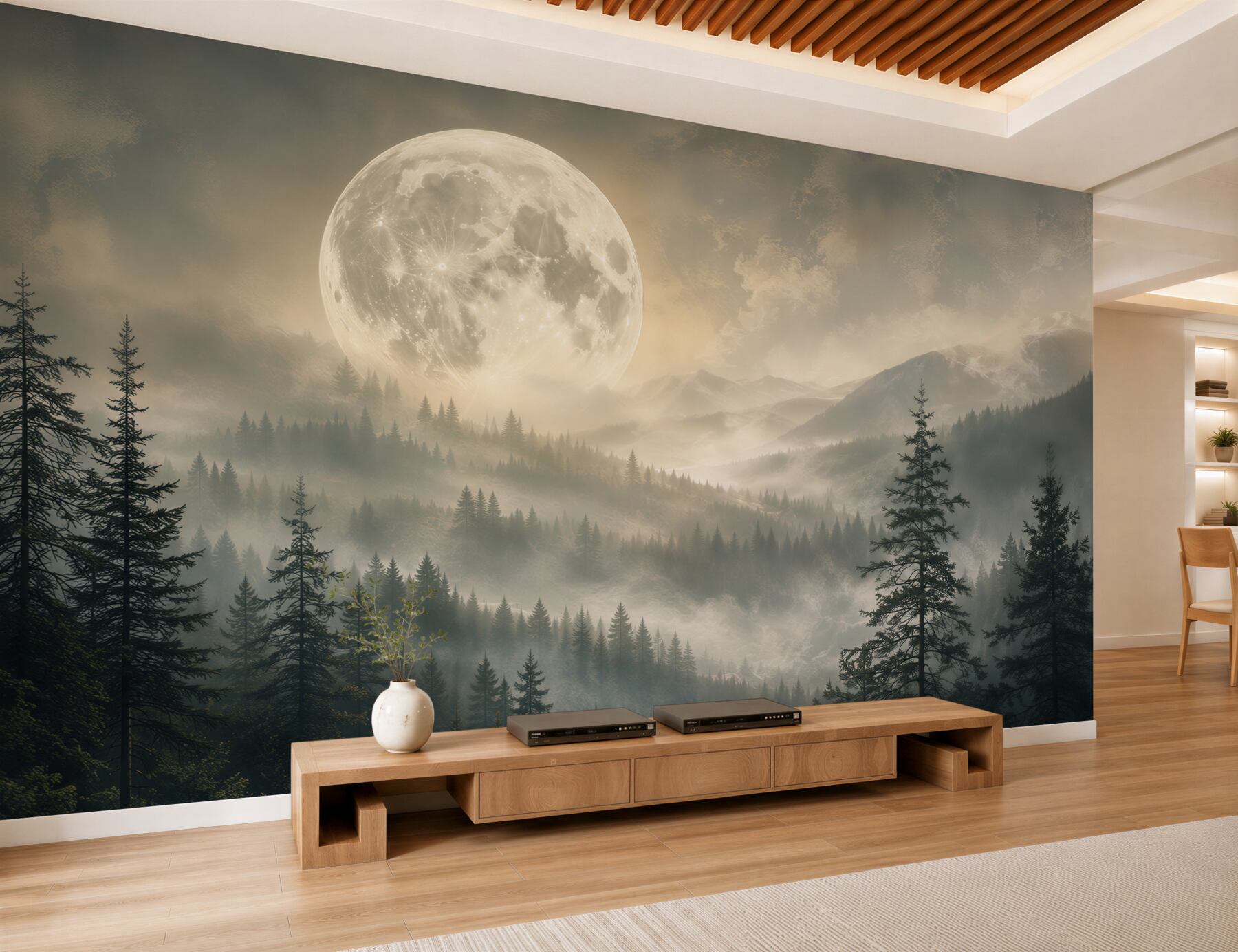 Fotobehang Magische Maan boven de Bergen