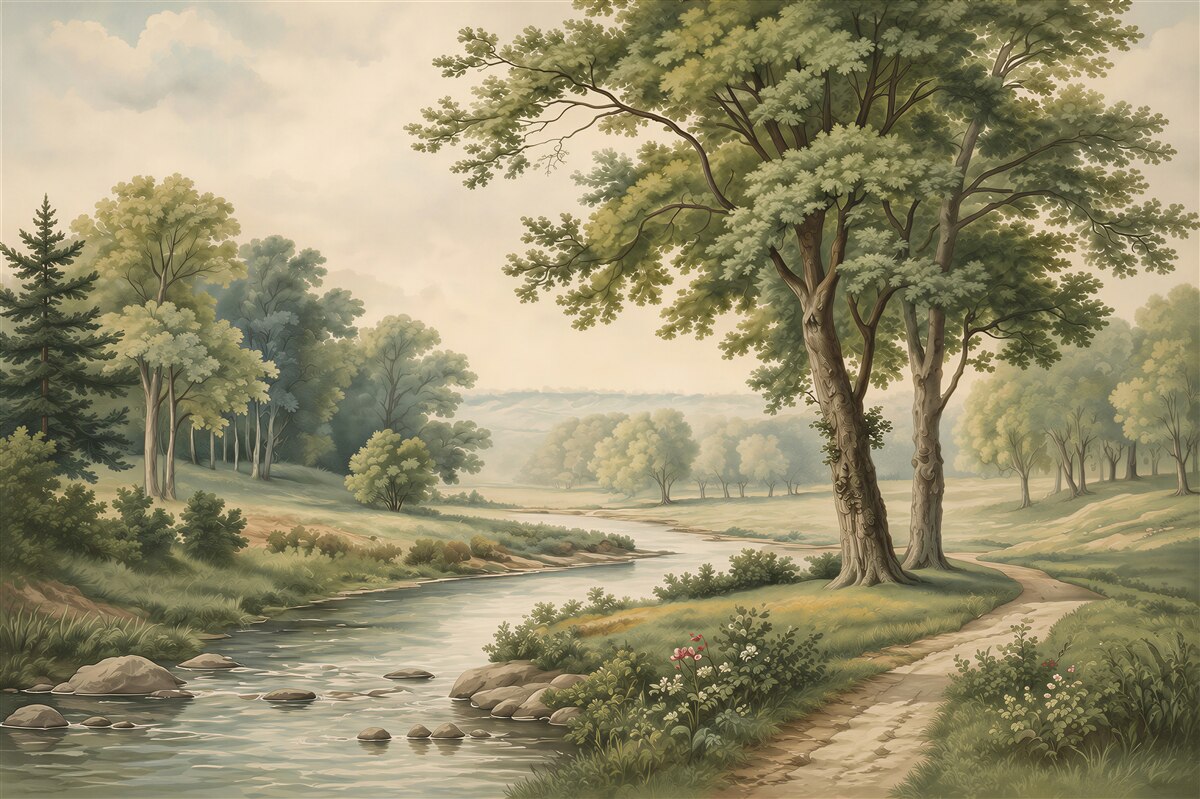 Fotobehang Nostalgiczny pejzaż leśny