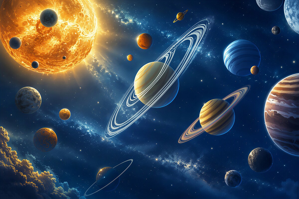 Fotobehang indeling van planeten in een lichte pastelruimte