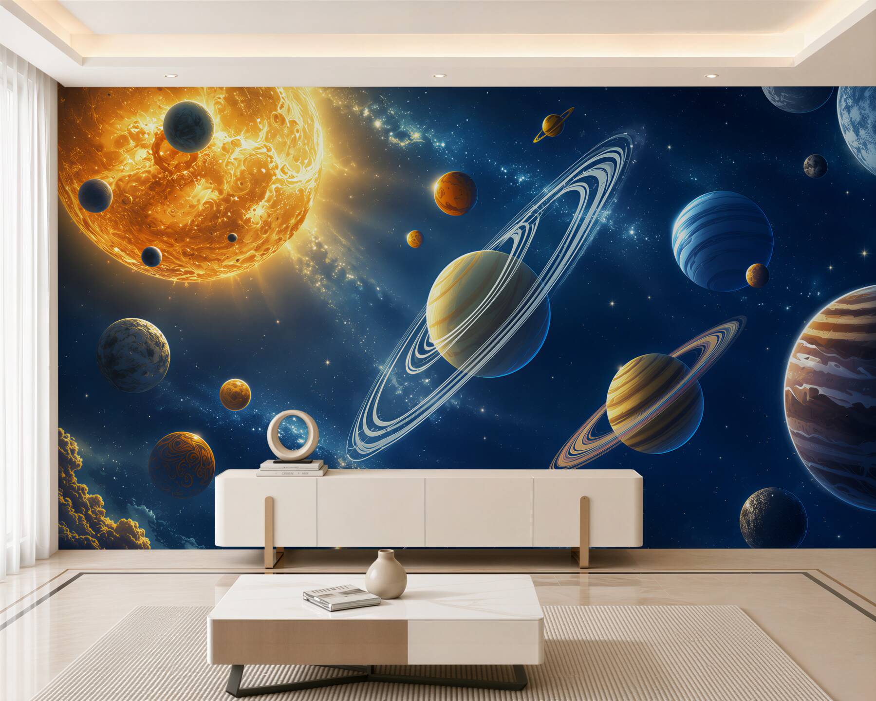 Fotobehang indeling van planeten in een lichte pastelruimte