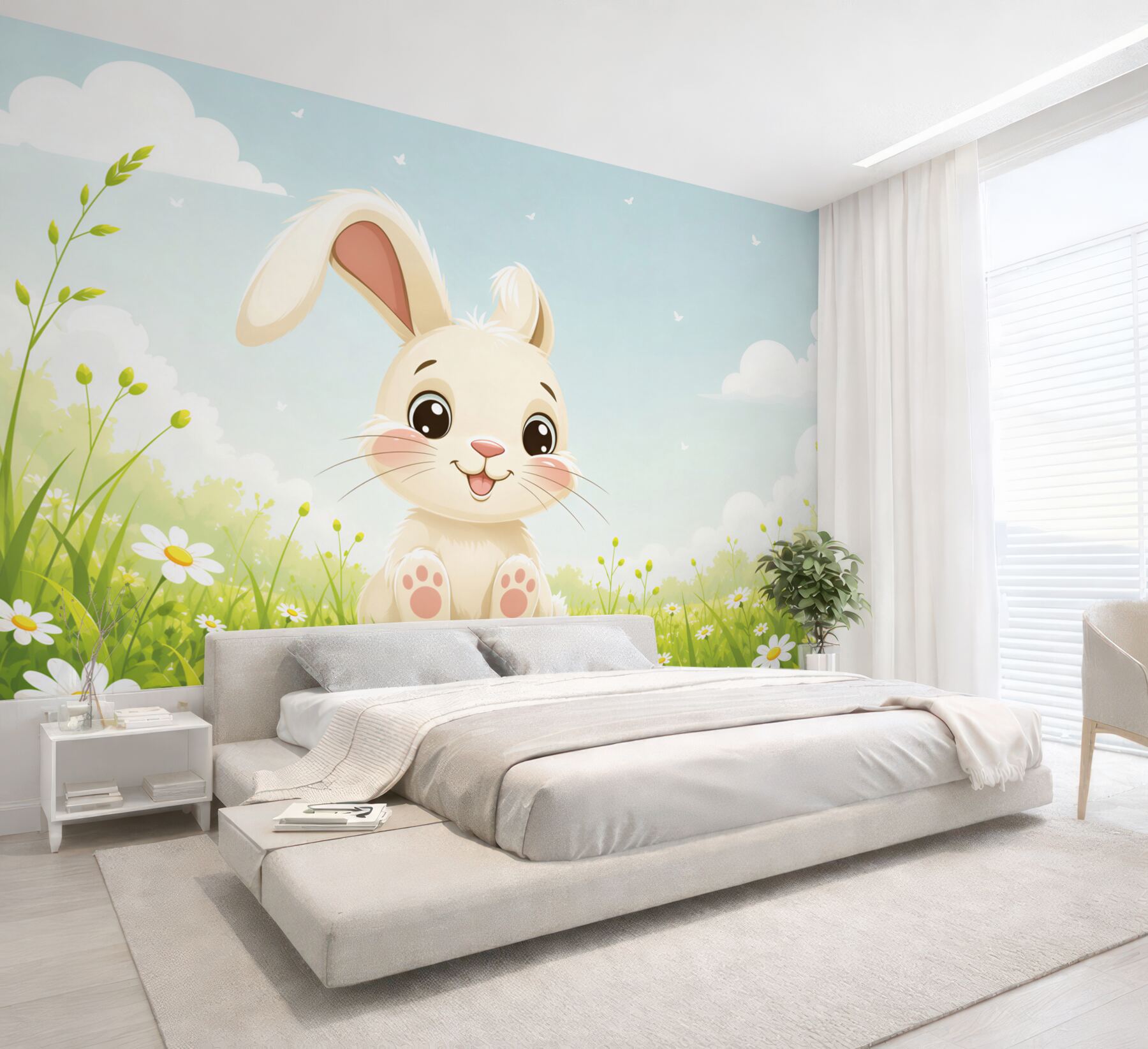 Fotobehang Blije konijn op het gras