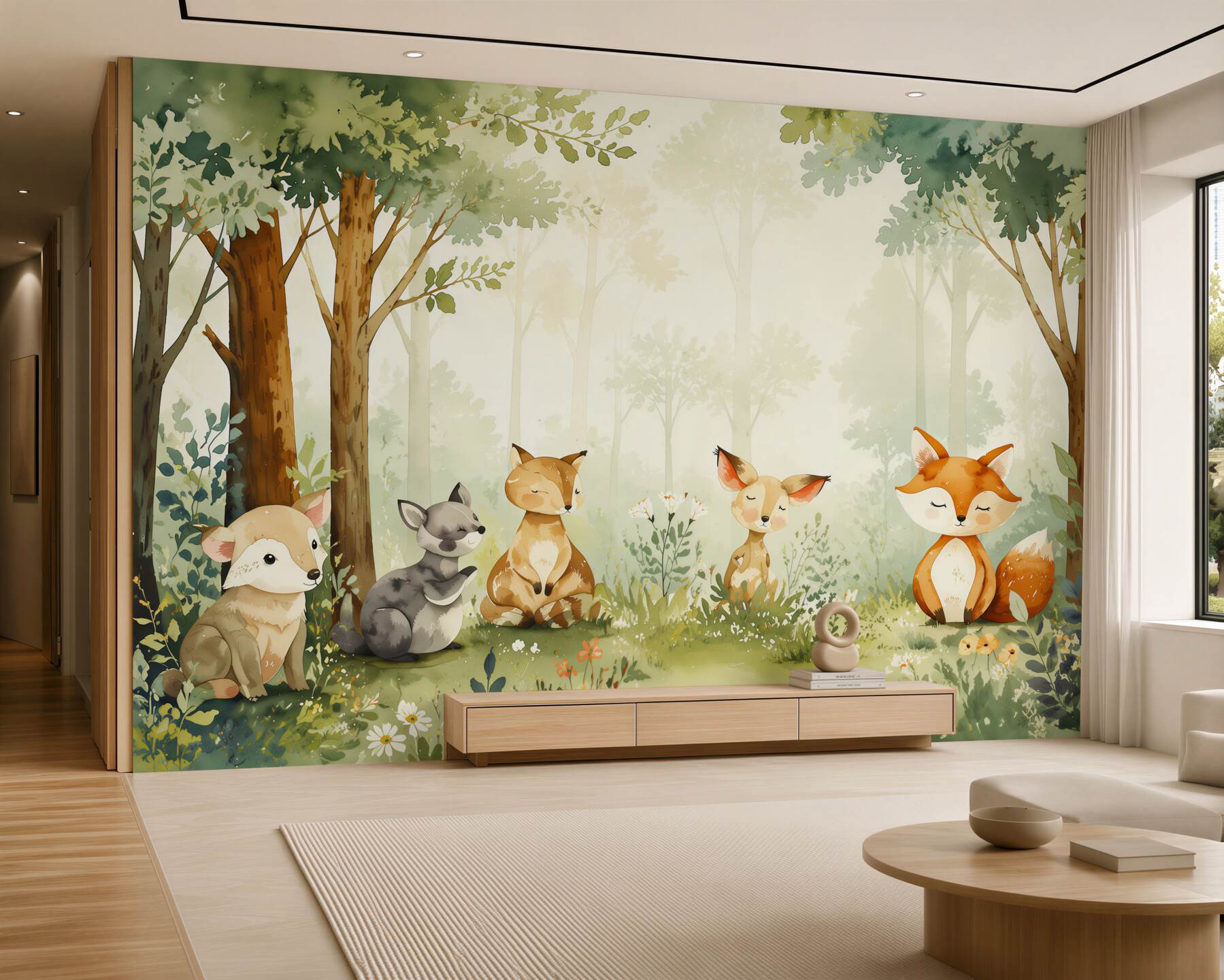 Fotobehang Dieren zitten op het gras in het bos