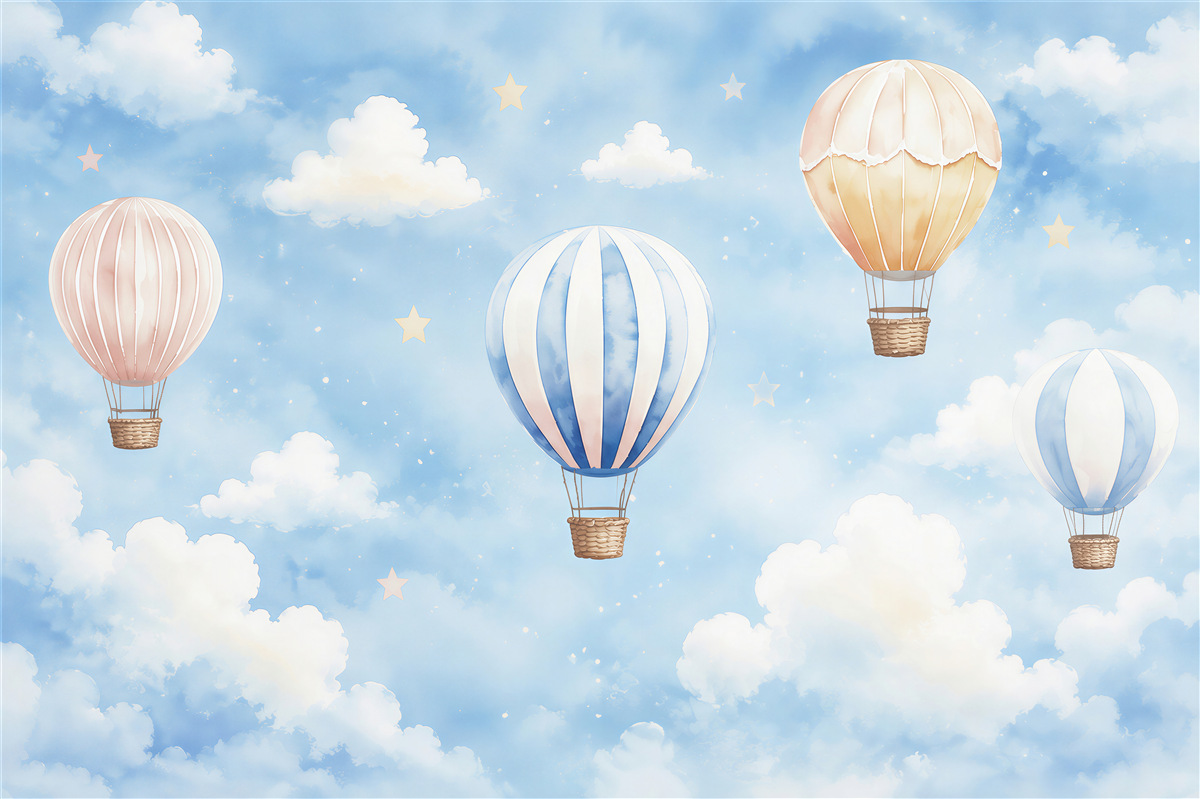 Fotobehang Ballonnen aan de lucht met wolken