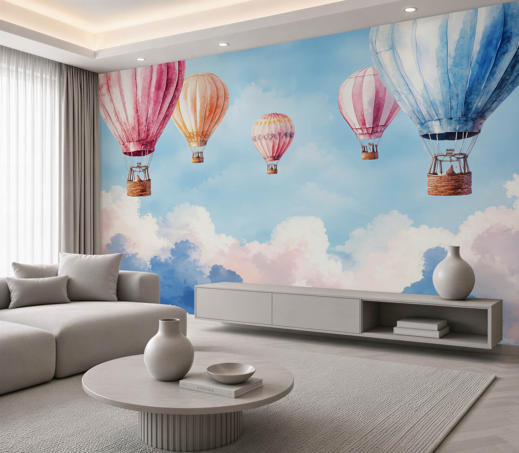 Fotobehang Vijf ballonnen in de lucht