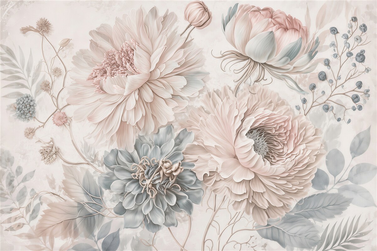 Fotobehang pastel bloemen in roze en blauwe tinten