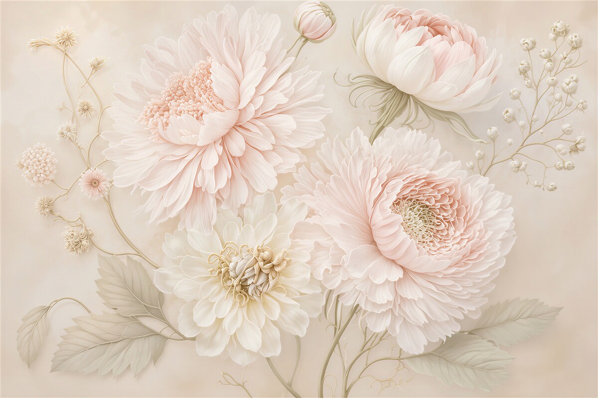 Fotobehang crèmekleurige bloemen in volle bloei