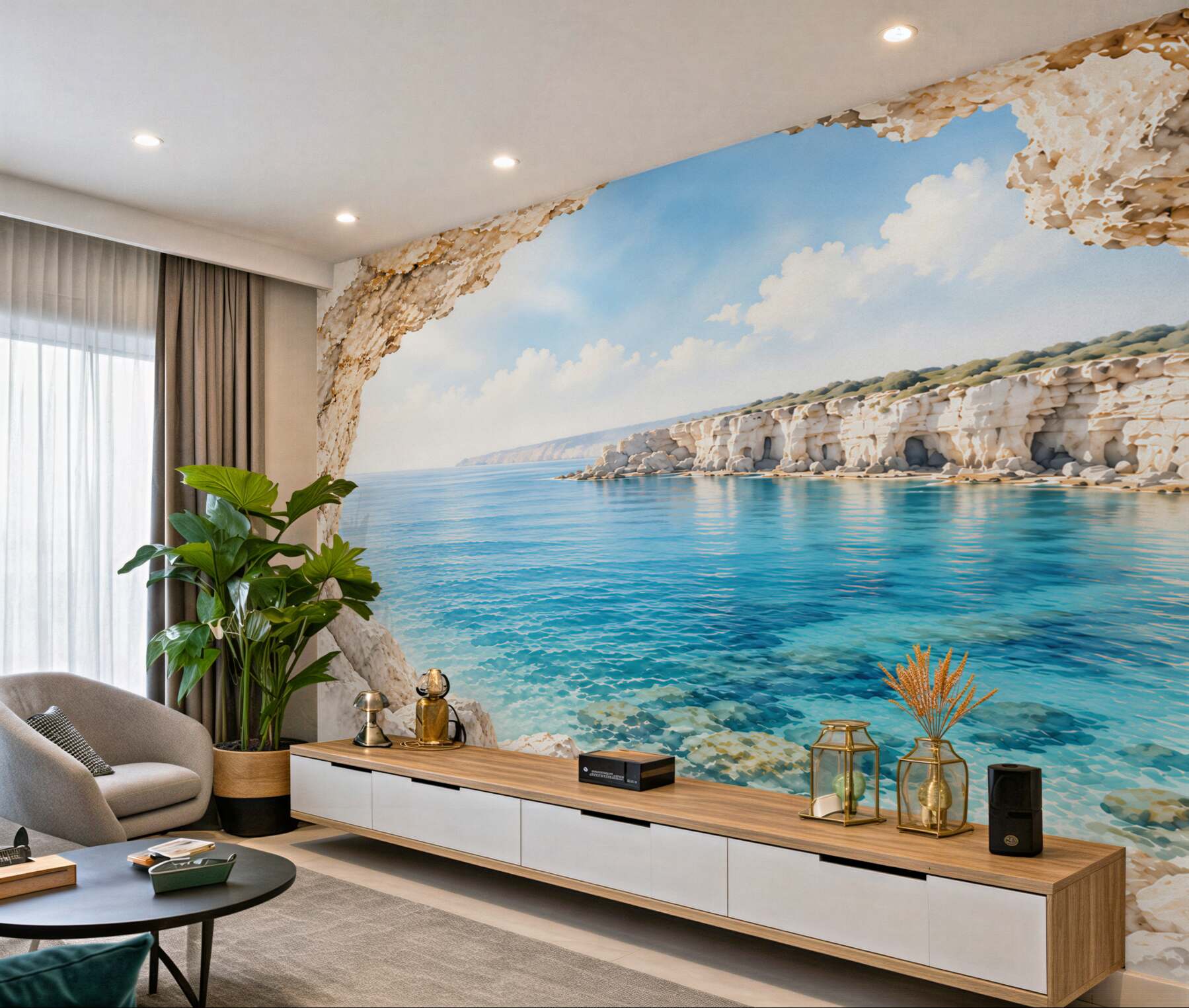Fotobehang uitzicht vanaf de klif op de oceaan