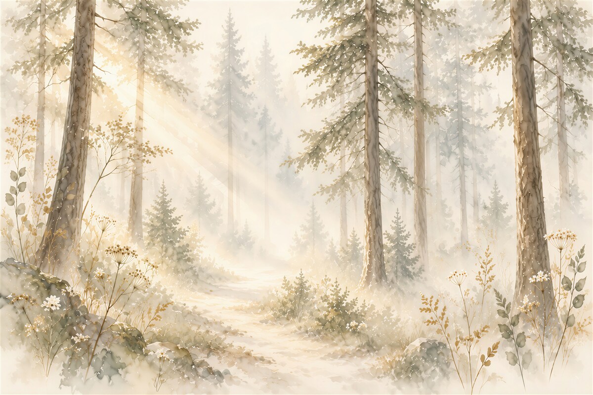 Fotobehang bos in de zonnestralen