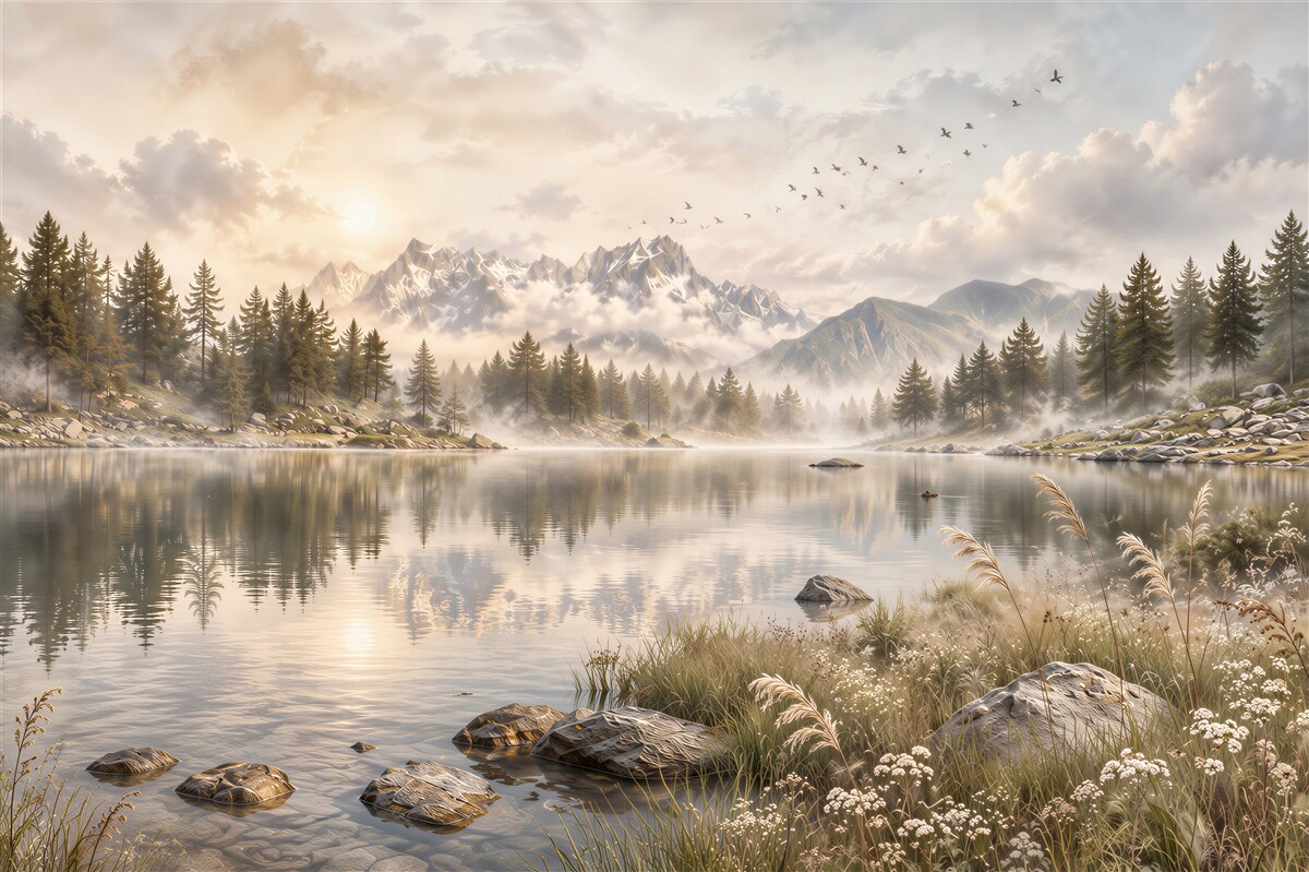 Fotobehang landschap meer uitzicht