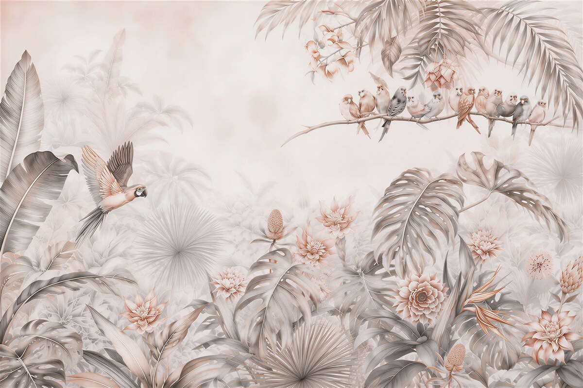 Fotobehang vogels op tropische planten