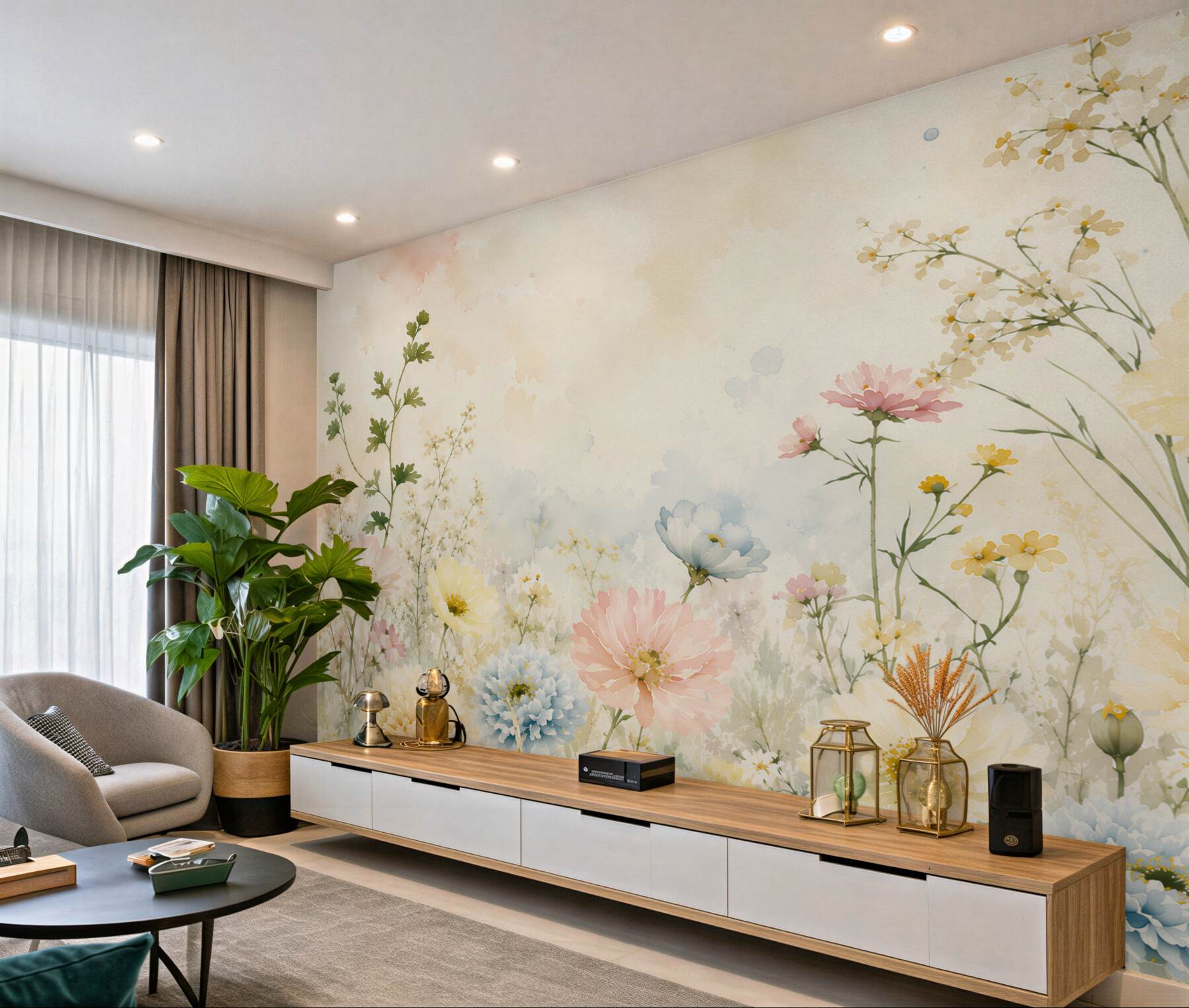 Fotobehang pastel weidebloemen