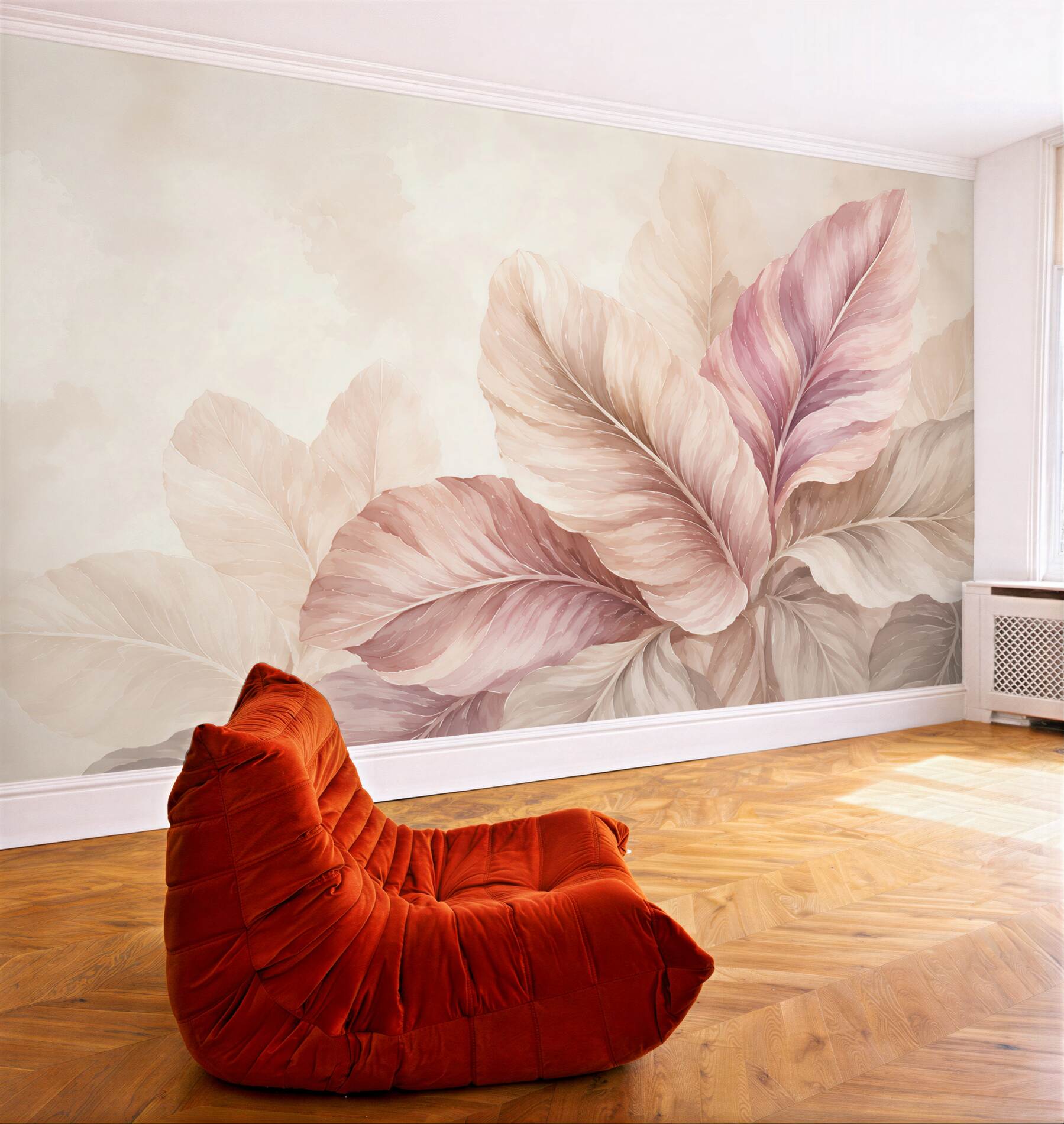 Fotobehang bladeren in pastelkleuren