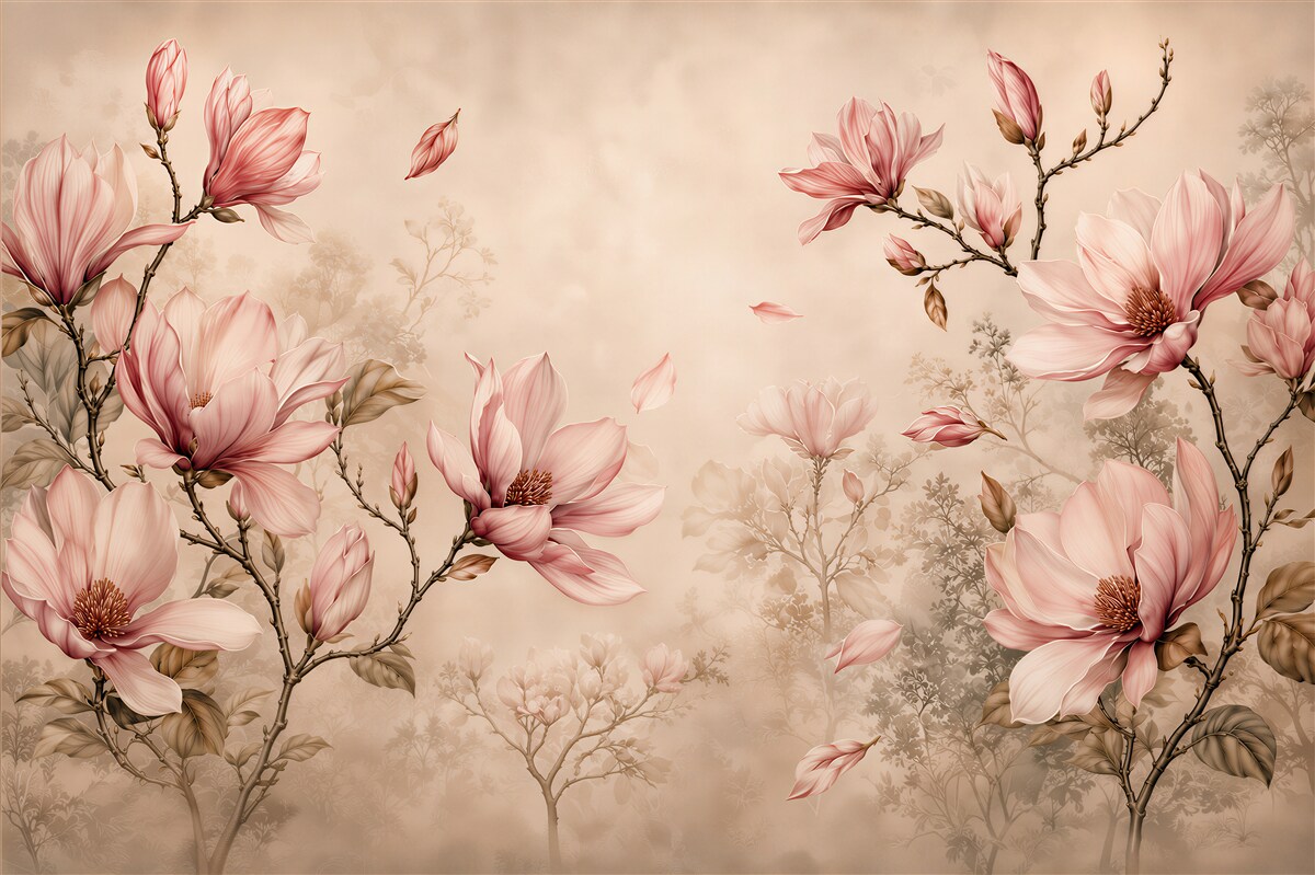 Fotobehang roze magnolia's